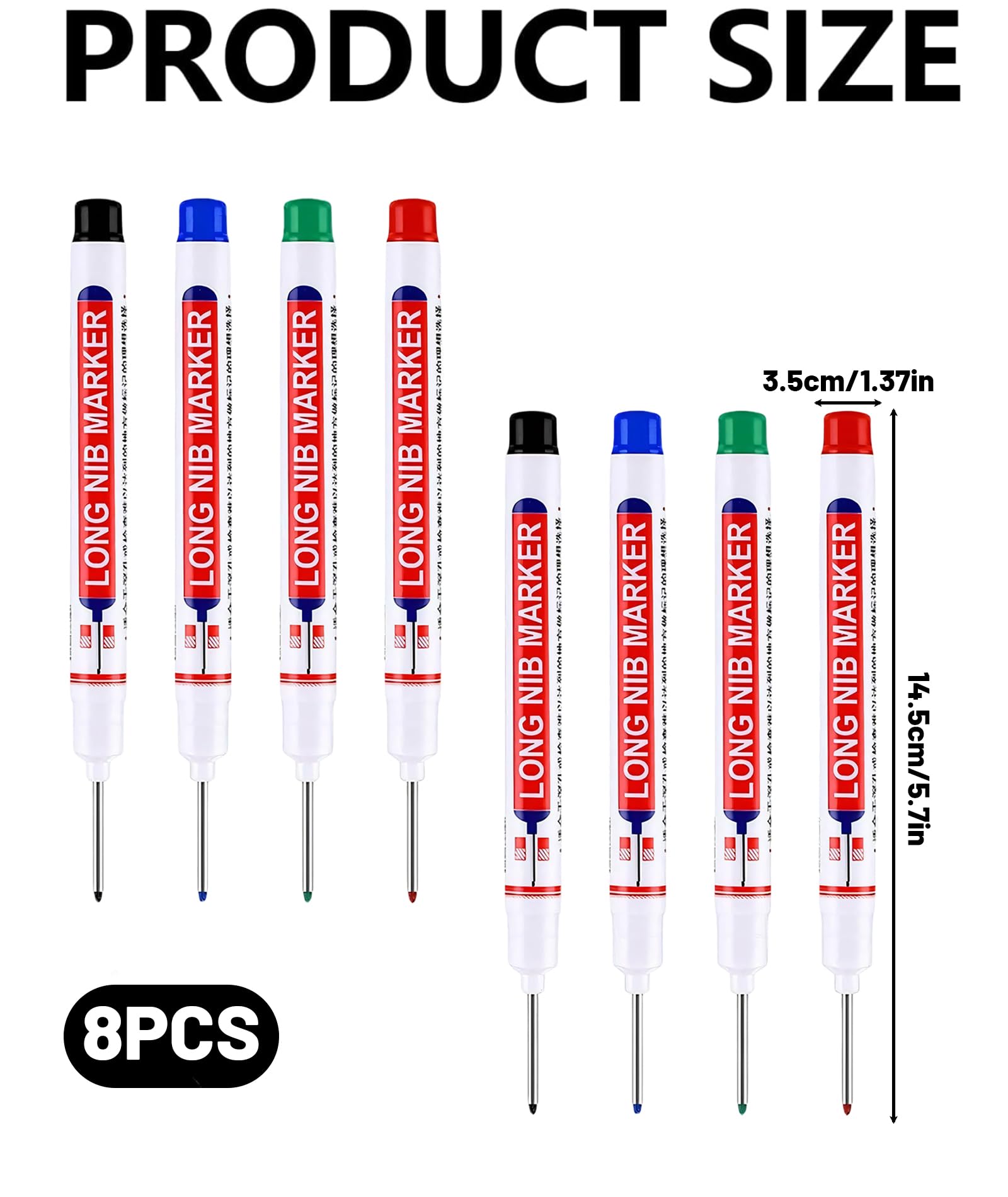 8 Pack Marker Pen Permanent Tracer Marker Pen, Carpenter Pencil and Marksman Marking Tool, Quick-Drying Waterproof Deep Hole Marker for Wood, Metal, Industrial Use, Professional Construction Tools