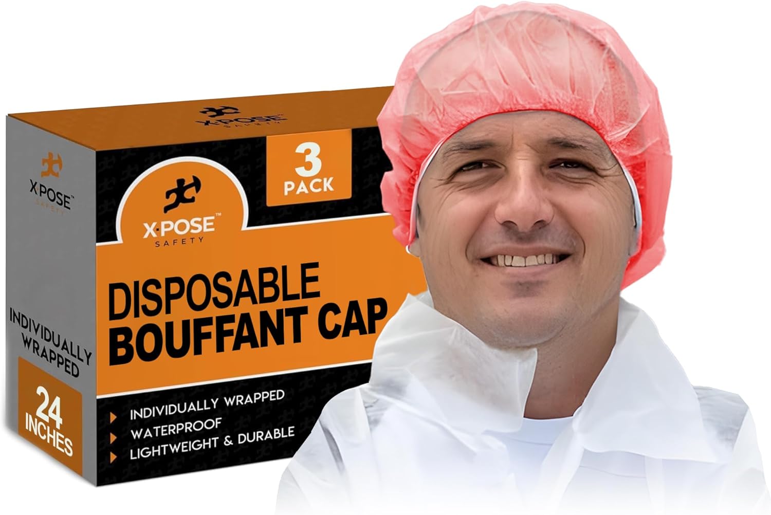 Xpose Safety Red Disposable Bouffant Caps 24 Inch – Hairnets for Food Service, Beauty, Laboratories, Cleaning, Cooking – Breathable & Lightweight - (Pack of 300)