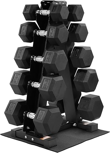 Miniatura 1 de Fitvids Rubber Coated Hex Dumbbell Weight Set and Storage Rack, 100LB or 150LB or 200LB Sets, 5-20 lbs or 5-25 lbs or 10-30 lbs Pairs