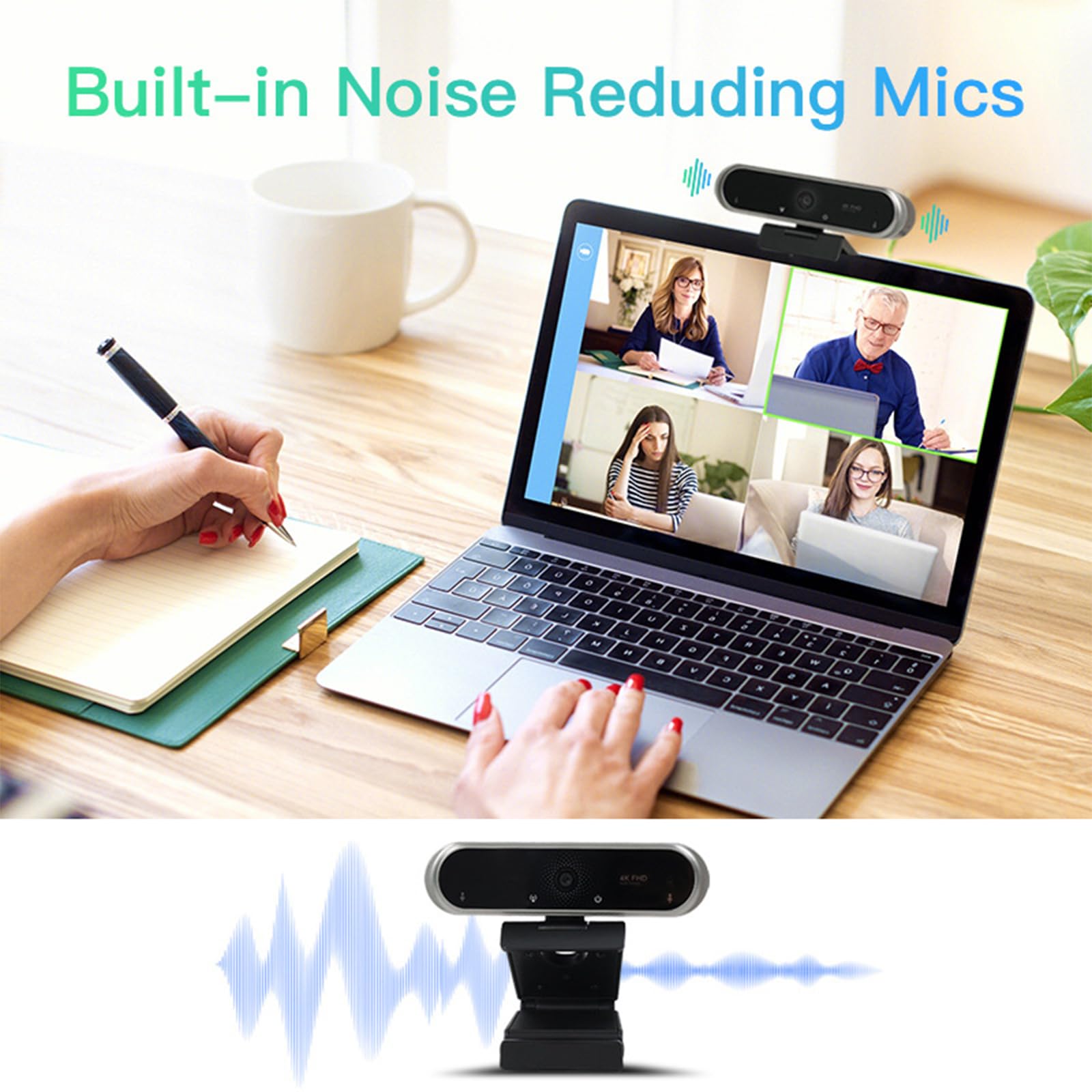 Webcam con enfoque automático y micrófono integrado para trabajo remoto y aprendizaje digital Streaming Webcam