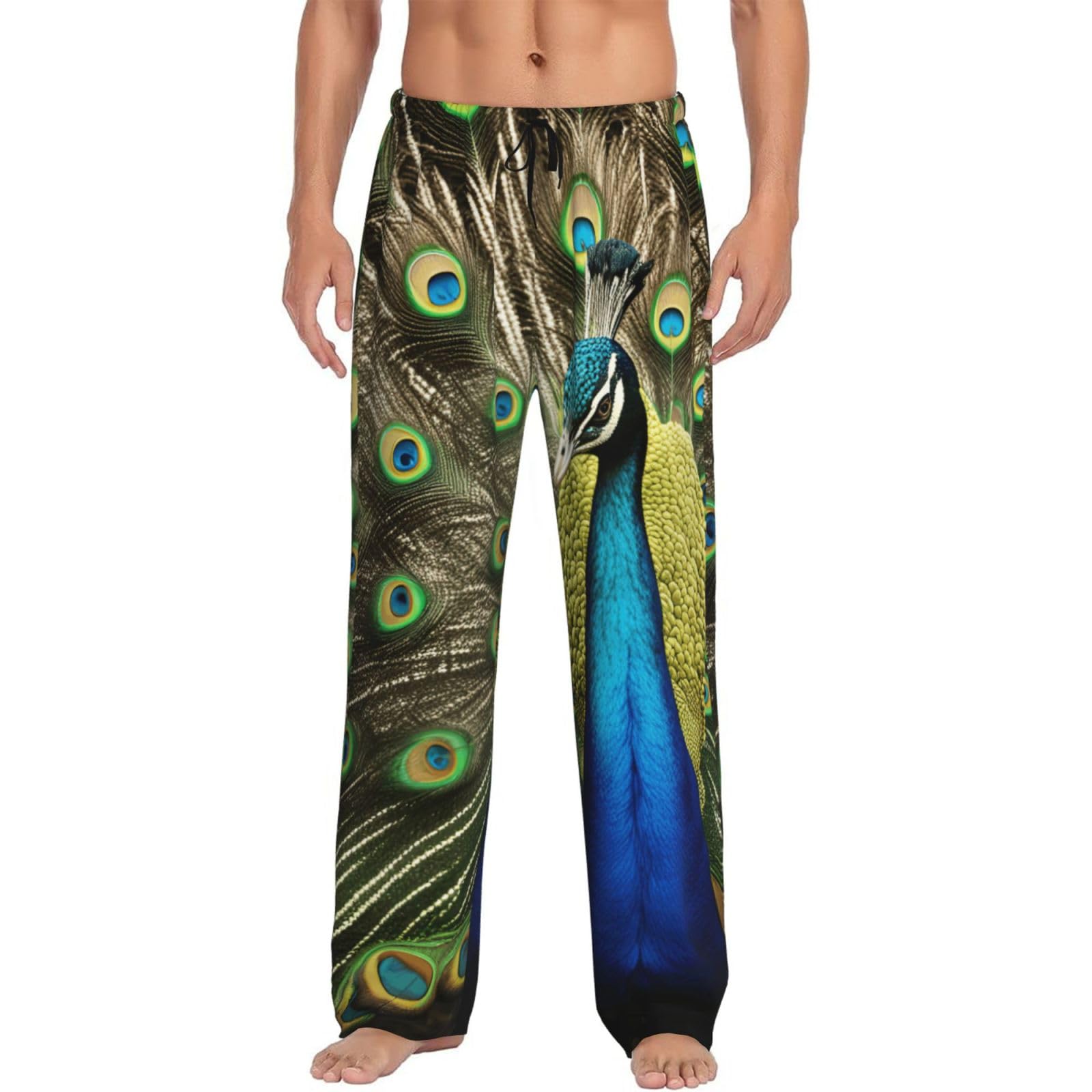 Peacock Feather Print Men'S Pajama Pants With Pockets Mens Pajama Bottoms Sleepwear Lounge Sleep Long Pj Pant