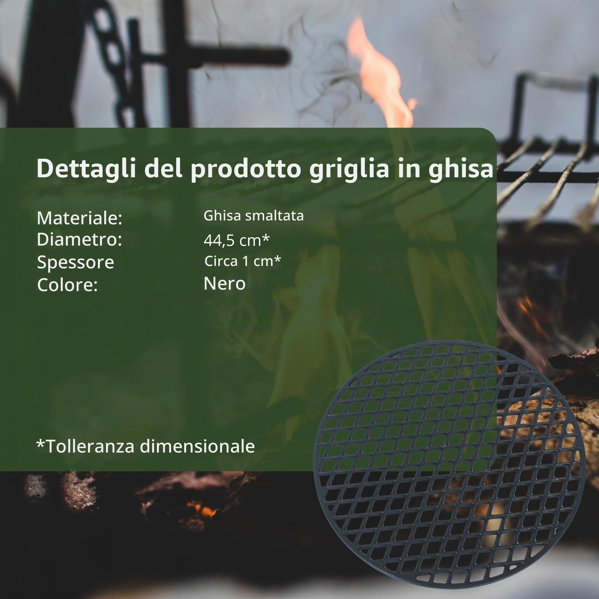 HeRo24 Griglia in ghisa, Ø 44,5 cm, smaltata, con 2 manici, anche per Weber 45,46,47 cm