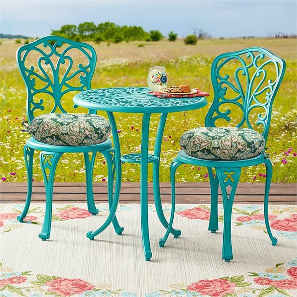 FUNHOME Bistro Chair Cushions Set of 2 Outdoor Round Chair Cushions for Patio Furniture 15"x15"x4", Water-Repellent Tufted Round Chair Pads for Home Garden-Green Medal
