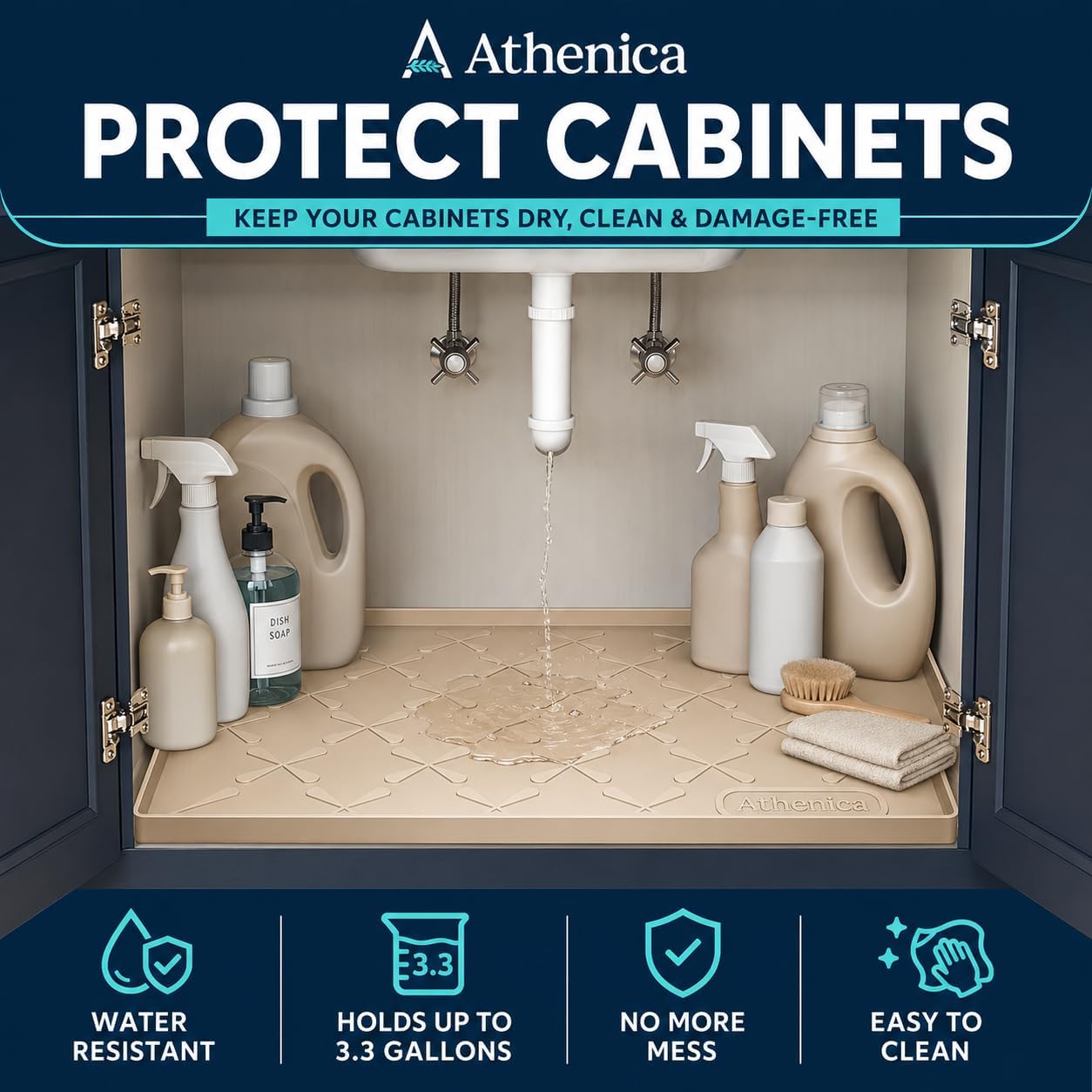Under Sink Silicone Protection Mat for Cabinets 34in x 22in