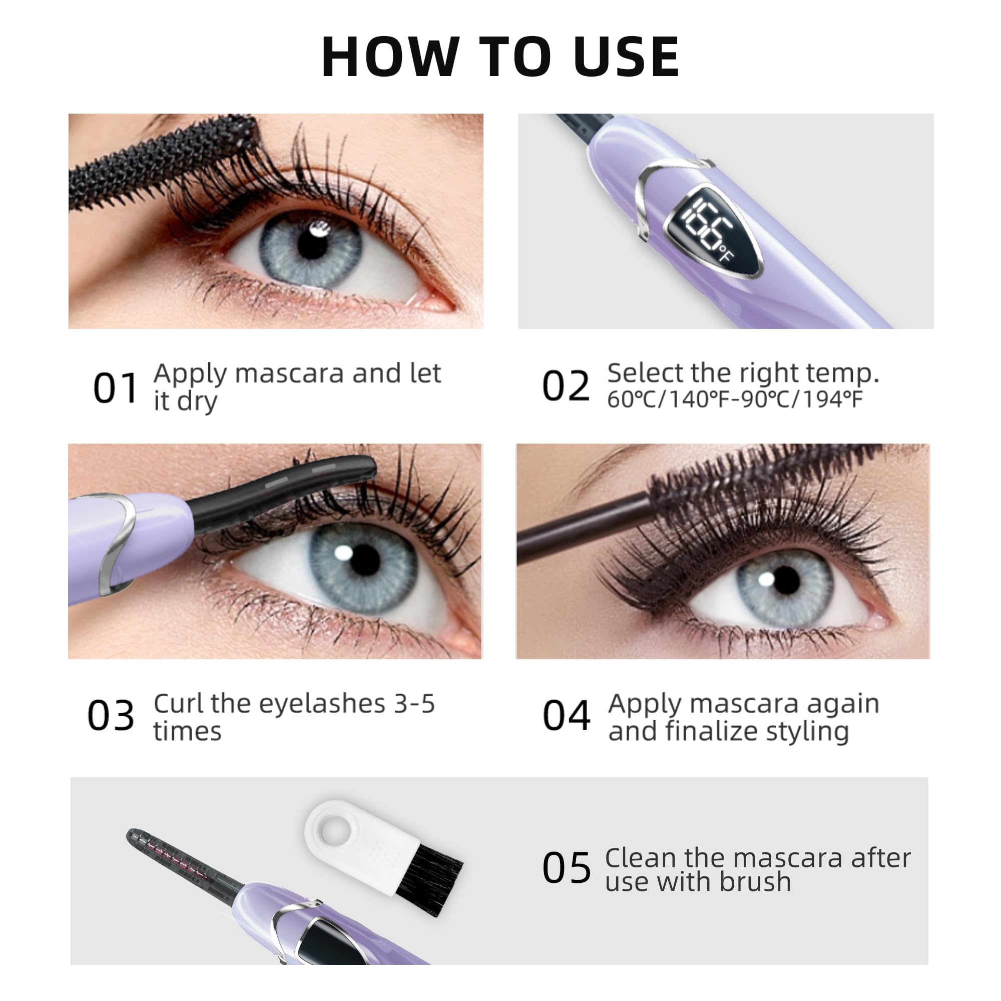 Heated Eyelash Curler, S600 Heated Lash Curler, Accurate Temperature Control Electric Eyelash Curler Heated Curlers - Intelligent Power Off, Long Lasting (Lavender Mist/Silver, S600-148MM)