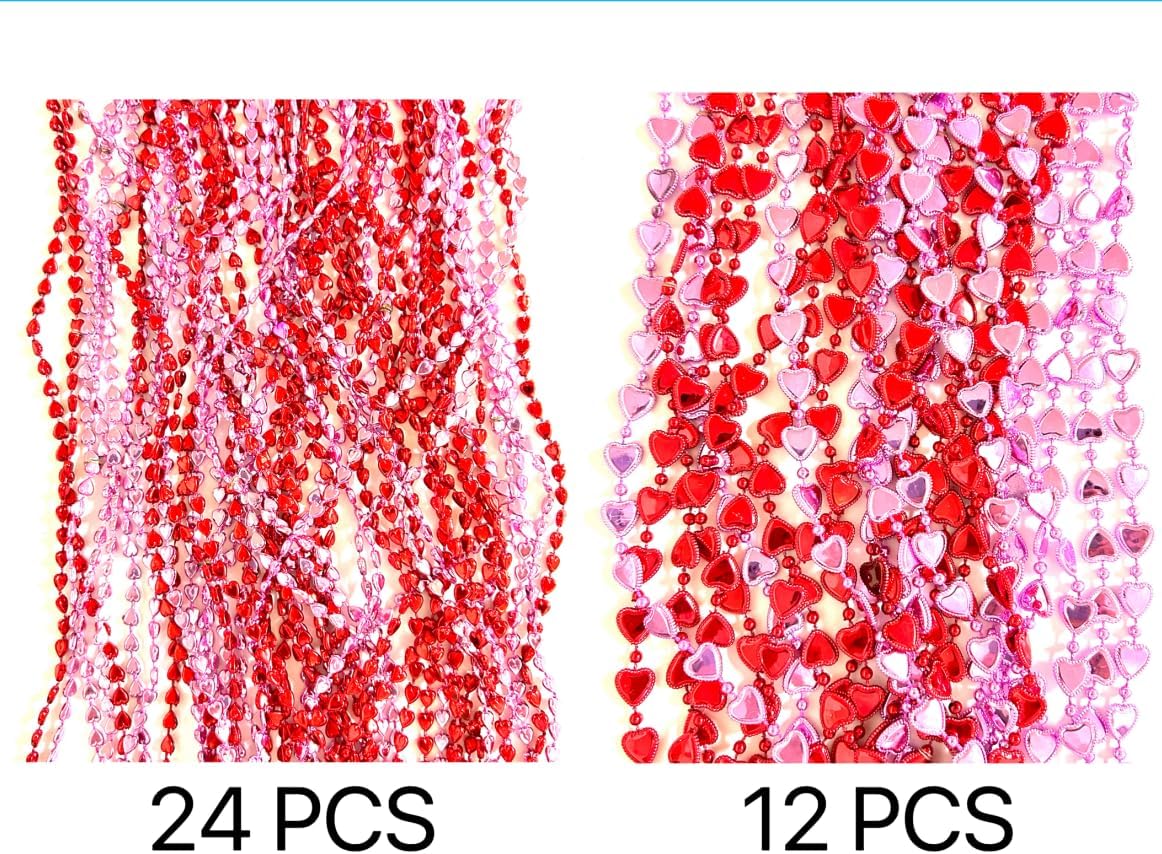 60 Pcs Valentines Day Heart Shaped Bead Necklace Bulk Bachelorette Pink Red Party Beads