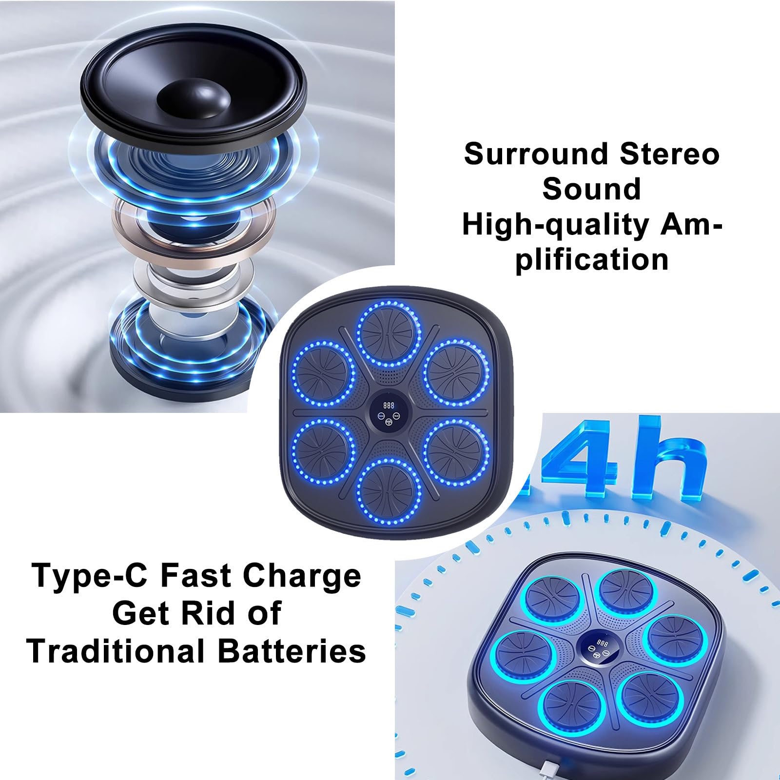 Máquina De Boxeo Musical, Entrenador De Boxeo con Música Electrónica con Conexión Bluetooth, Saco De Boxeo para Entrenamiento En Casa con Guantes para Taekwondo, Sanda,Parent-Child