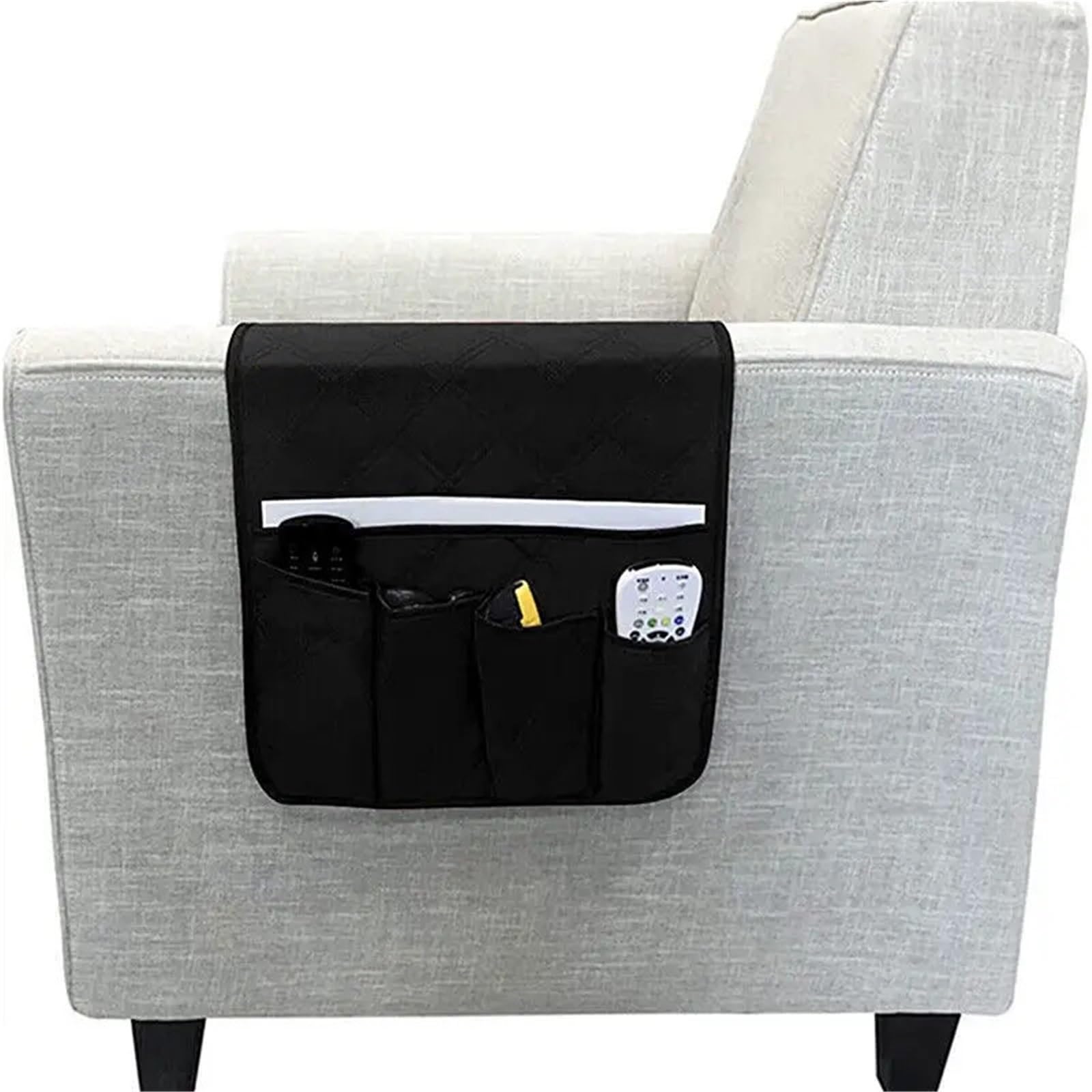 Organizador de reposabrazos sofá con Bolsillos y portavasos, Bandeja for, sillón, Bolsa Almacenamiento Colgante for TV, Control Remoto, teléfono móvil para Sofá(Black)