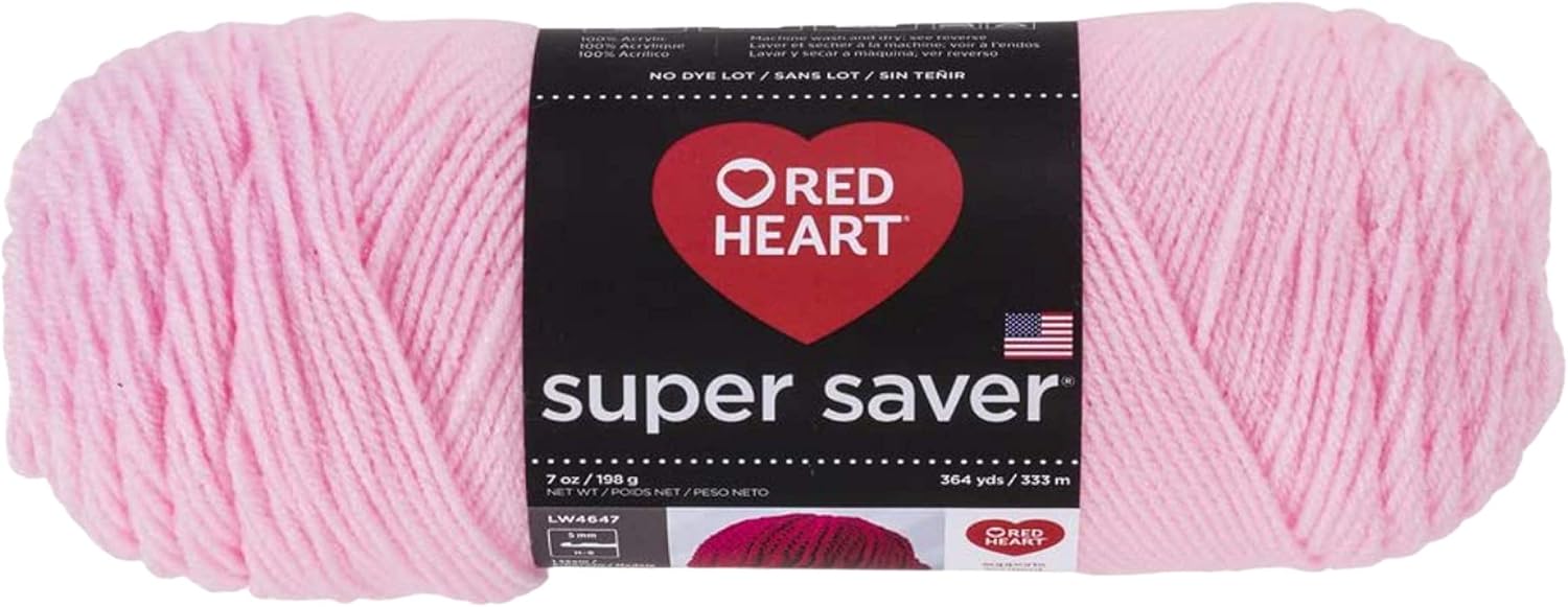 Red Heart Yarn Super Saver 100% Acrylic Worsted Weight Yarn for Knitting and Crocheting - Yarn Pack of 6, 7oz Each (Petal Pink)