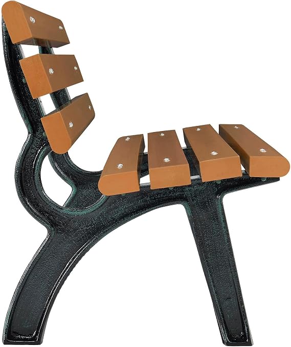 Global Industrial 4'L Outdoor Park Bench with Backrest, Recycled Plastic Slats, Wrought Iron Frame, 1100 lbs Capacity, Tan, Surface Mount, Easy Assembly