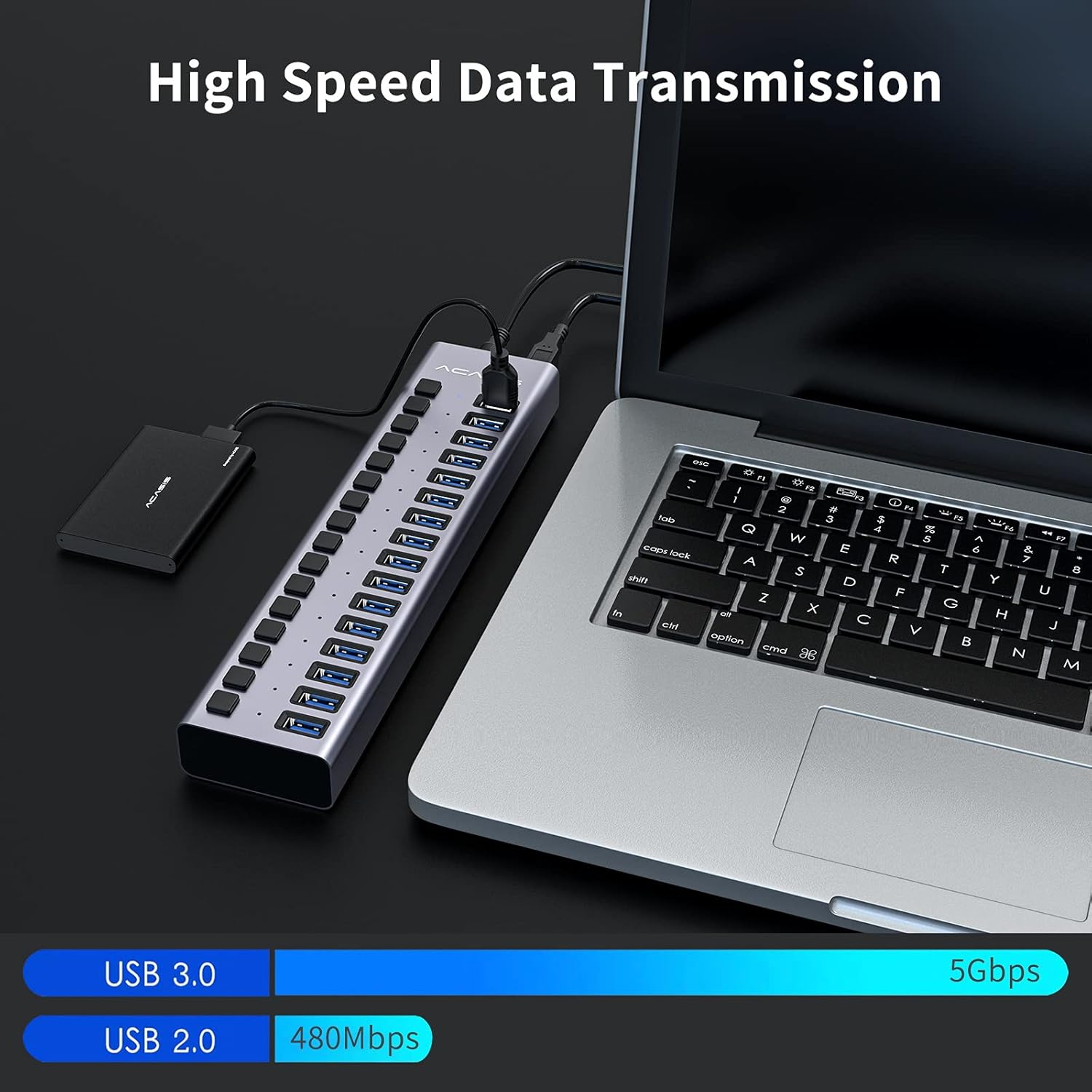 ACASIS Powered USB Hub 16 Ports USB 3.0 Data Hub with Individual On/Off Switches and 12V7.5A 90W Power Adapter USB Hub 3.0 Splitter for Laptop, PC, Computer, Mobile HDD, Flash Drive and More : Electronics