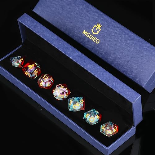 Miniatura 6 de Dados DND de resina, juego de 7 dados hechos a mano con bordes afilados, juego de dados poliédricos para dados de mazmorras y dragones, dados D&amp;D