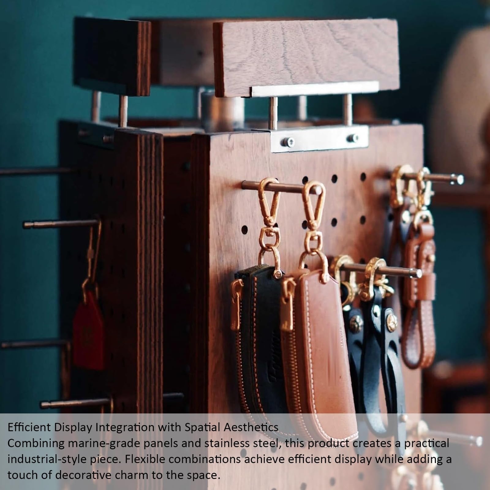 Drehbarer Lochwand-Präsentationsständer, dreiseitiger, drehbarer Schmuckständer mit abnehmbaren Haken für Schlüsselanhänger, Ornamente, Kunsthandwerksmessen, Ladentheken und Verkaufsstände