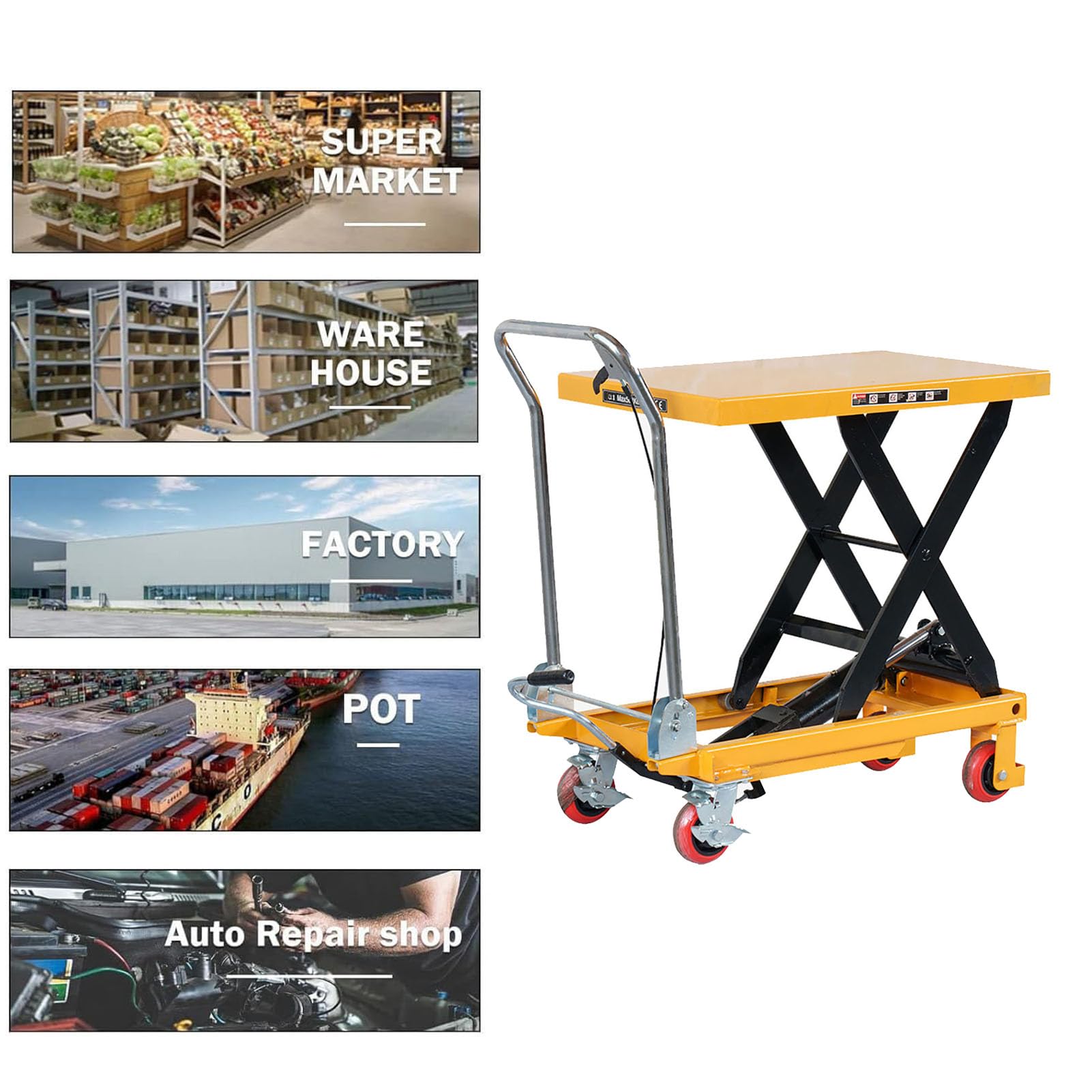 Elevador de Tijera Portátil, Mesa Hidráulica Plegable, Carro Elevador con 4 Ruedas, Ideal para Reparar Motocicletas y Coches,200KG
