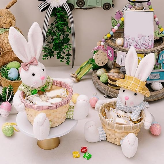 Easter Candy Dish, Bunny Easter Basket, Gift Box for Table Decor, Pink Polyester, 16x9.5x28cm