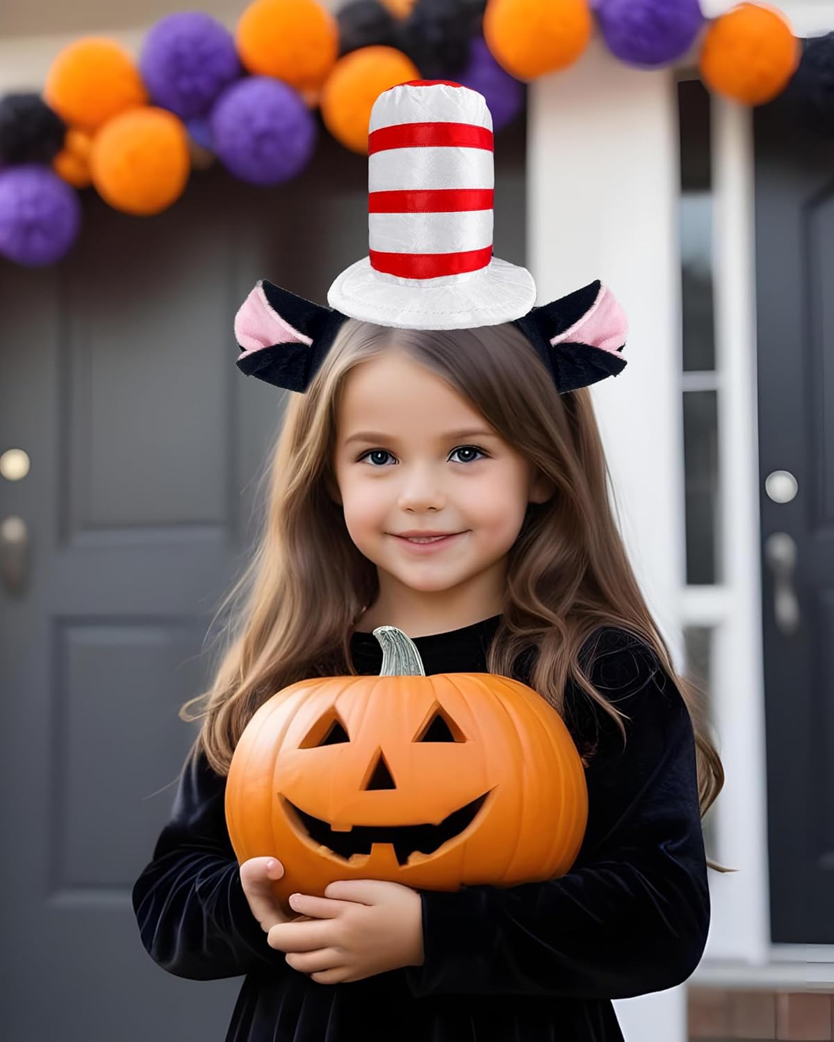 Cat Costume Set, Cat Costume Kit Including Top Hat Headband Tutu Skirt Bowtie Tail Socks Gloves for Halloween School Day - Image 4