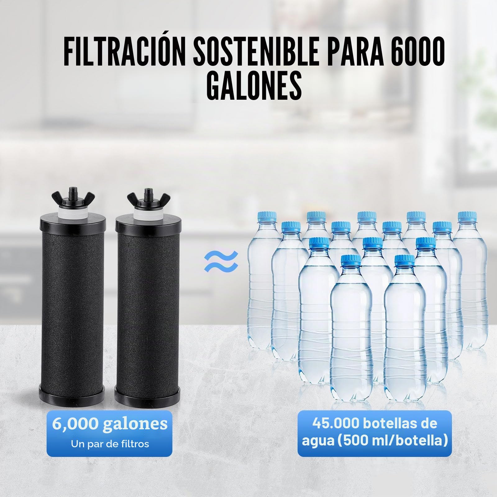 VEVOR Sistema de Filtración de Agua por Gravedad 8,5L Sistema de Encimera Acero Inoxidable Reduce Plomo y hasta 99% de Cloro con 2 Filtros de Carbón Membrana de Ultrafiltración Nivel de Agua Visible