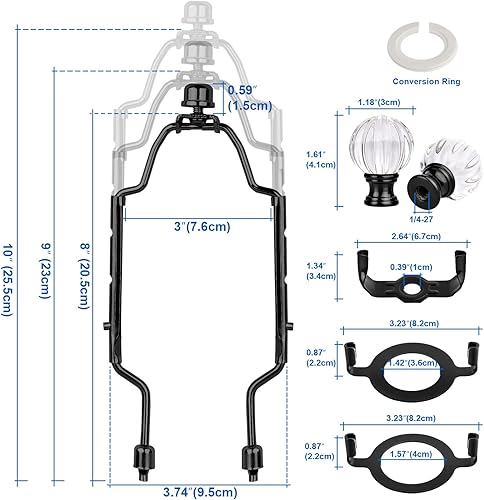 Miniatura 8 de WEAVERBIRD Soporte de arpa para pantalla de lámpara de 8, 9, 10 pulgadas, kit de arpa de lámpara ajustable con sillín estándar de 38, base de luz