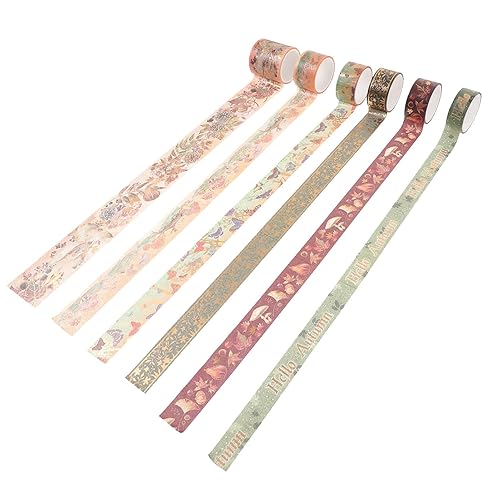 6 rollos de calcomanías de decoración de otoño para álbum de recortes, cinta adhesiva de decoración retro, cinta de papel DIY, cintas decorativas
