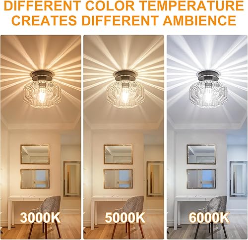 Miniatura 7 de Tbaoinla Elegante lámpara de techo semiempotrada fixtrue con encanto moderno hexagonal con pantalla de vidrio texturizado de diamante, base negra,