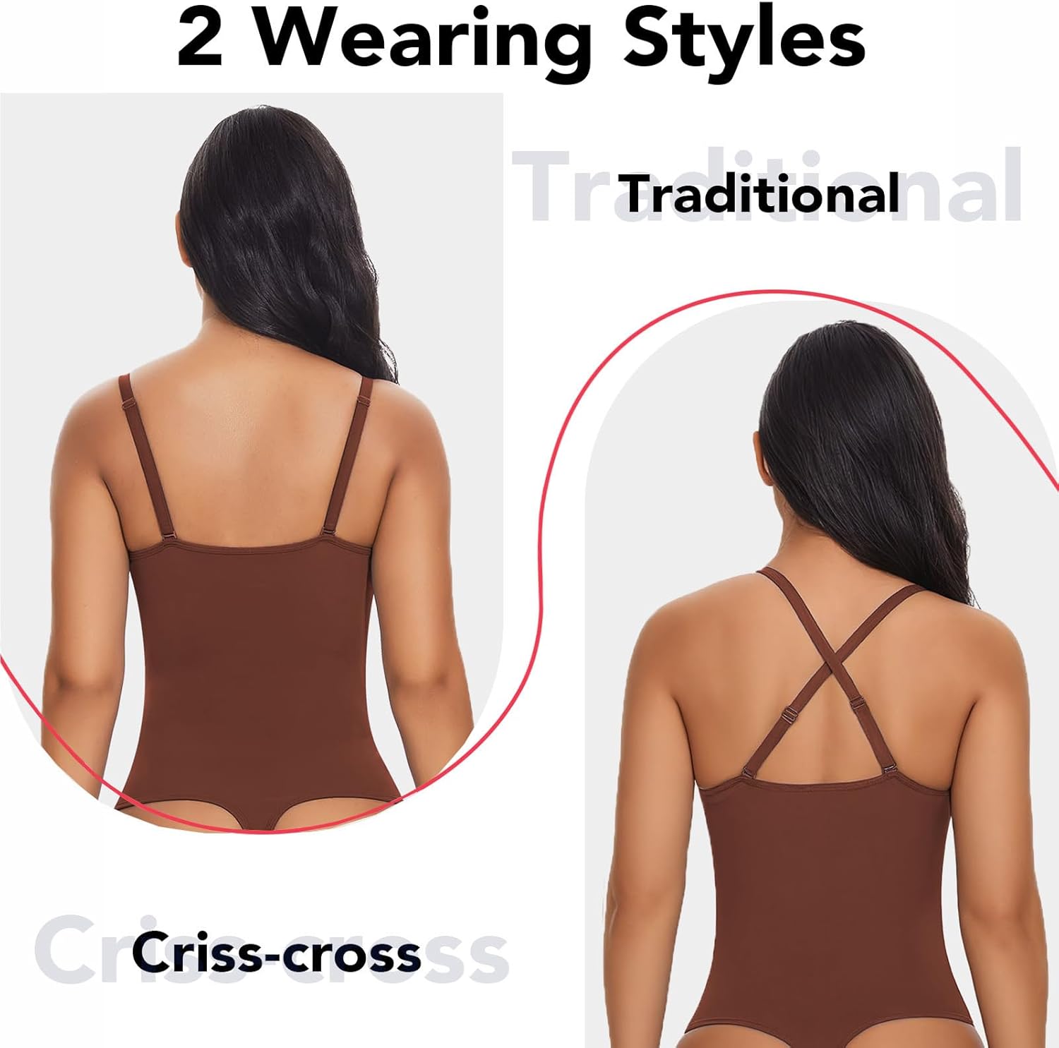 SHAPERIN Women's Deep V Neck Bodysuit Double Lined Plunge Tummy Control Shapewear Thong Body Suits Backless Cami Tank - Image 2