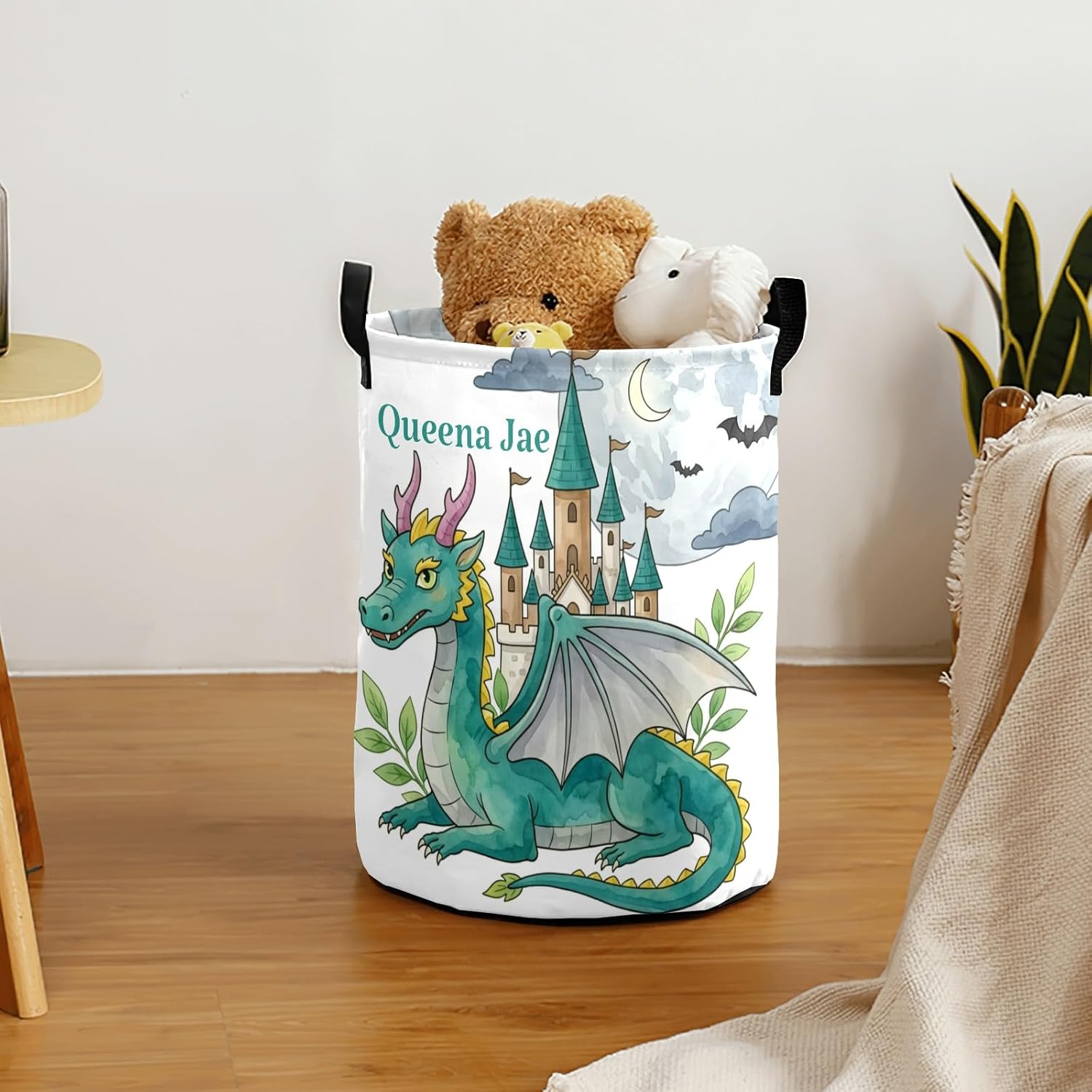 Magical Castle Dragon Storage Bin, Waterproof Oxford Fabric Clothes Basket Organizer for Laundry Hamper,Toy Bins,Gift Baskets, Bedroom, Clothes,Baby Nursery