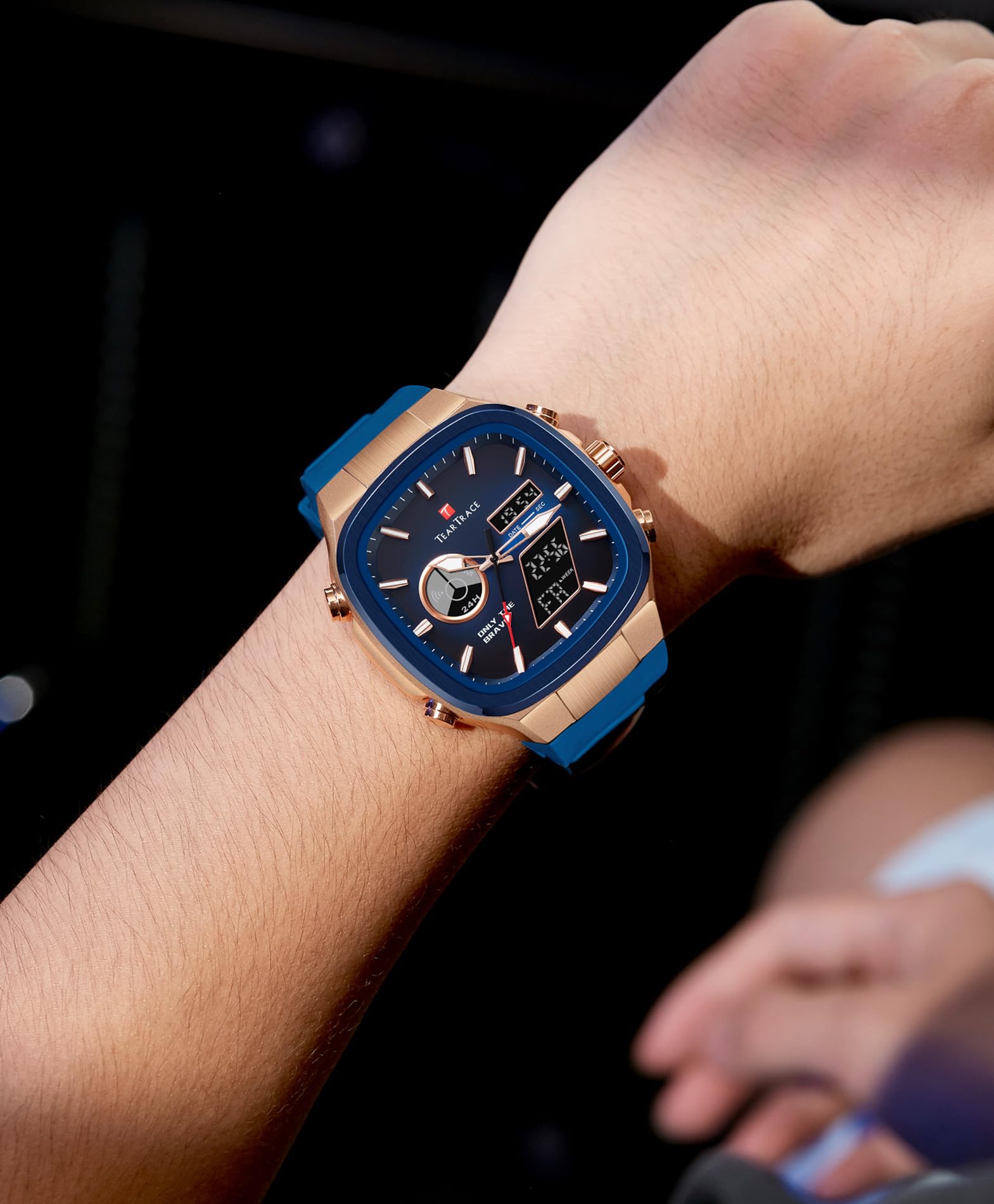 TEARTRACE Montre de sport pour homme - Analogique et numérique - Étanche - Chronographe - Alarme - Multifonctionnelle - Bracelet en silicone