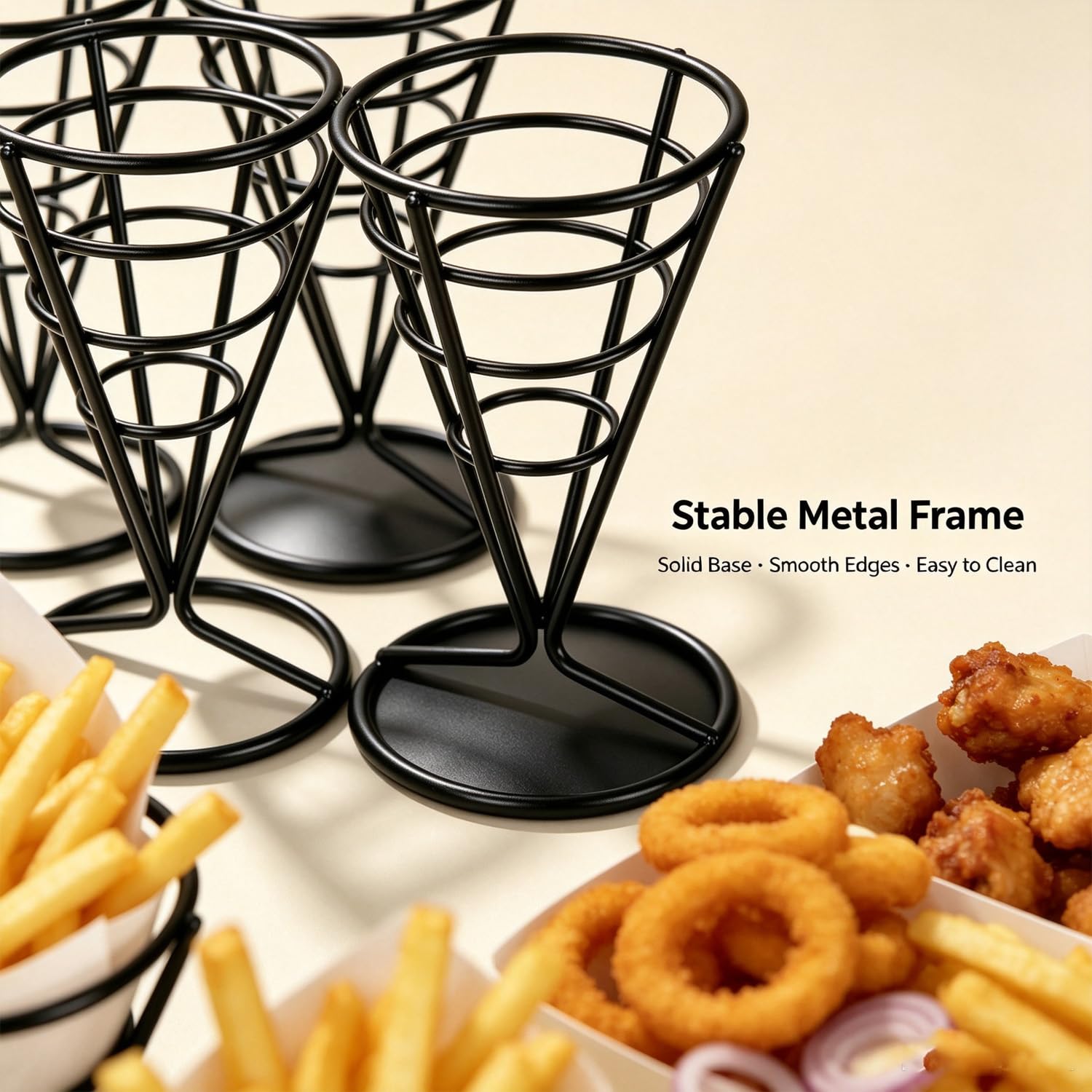 3 Stück Kegelbratkörbe, Edelstahl-Snackhalter für Pommes Frites