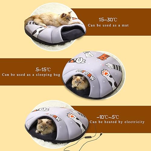 Miniatura 5 de OYhmc Manta térmica USB para gatos camas para perros y gatos anidación de mascotas extraíble lavable medio cerrado saco de dormir para mascotas