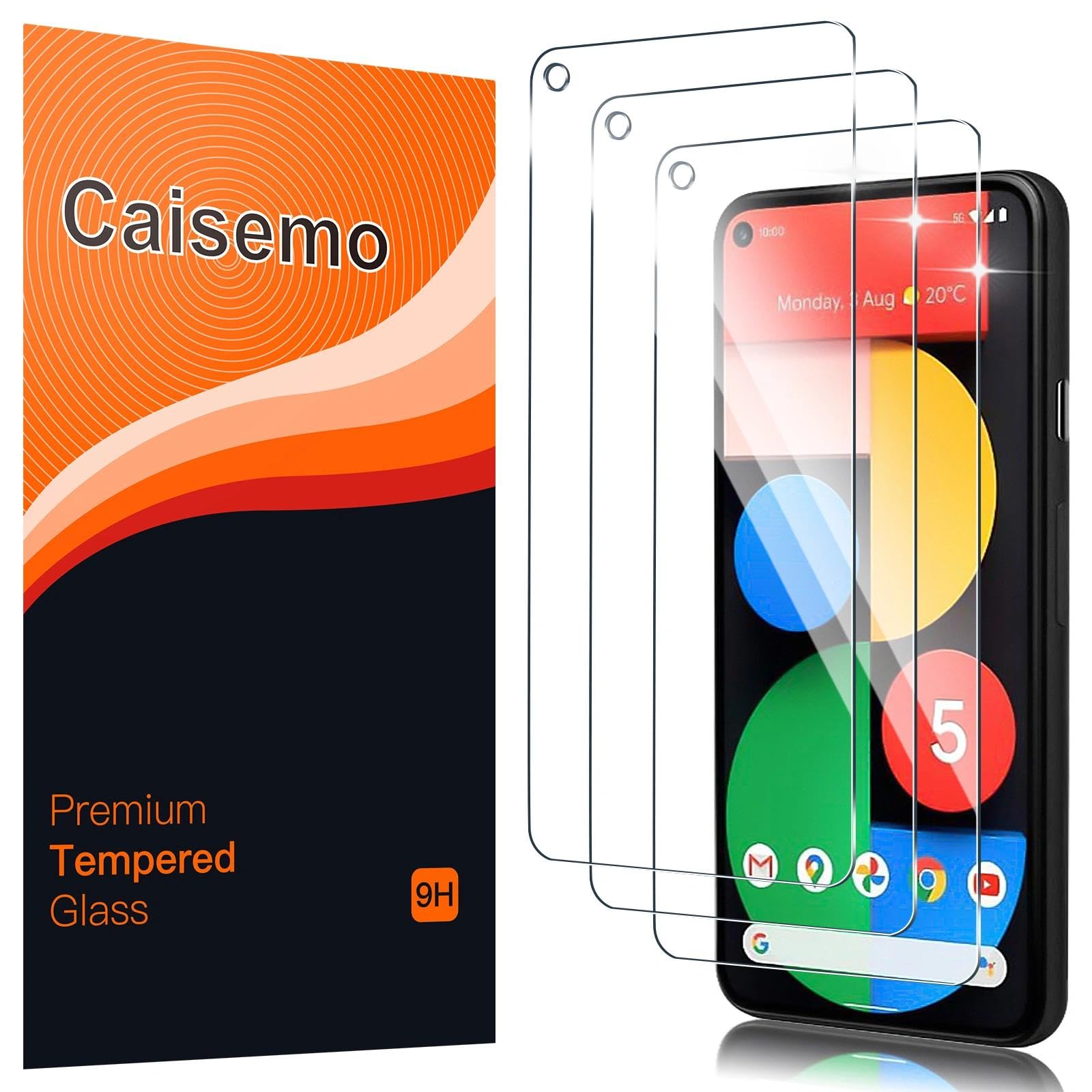 3 Pack For Google Pixel 5 6.0'' Tempered Glass Screen Protector,9H Hardness, Anti Scartch,Soft Touch