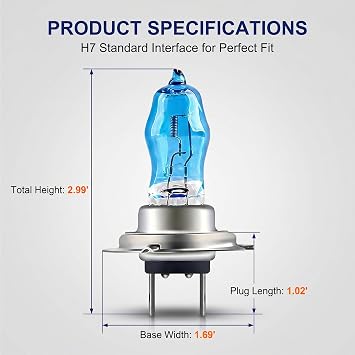2 PCS Car H7 Bulbs, 12 V 100 W Super Bright Anti-glare Halogen Bulb, Wide Angle Multi-functional High/Low Beam Lamp & Fog Light, Plug and Play Replacement for Most Cars (White)