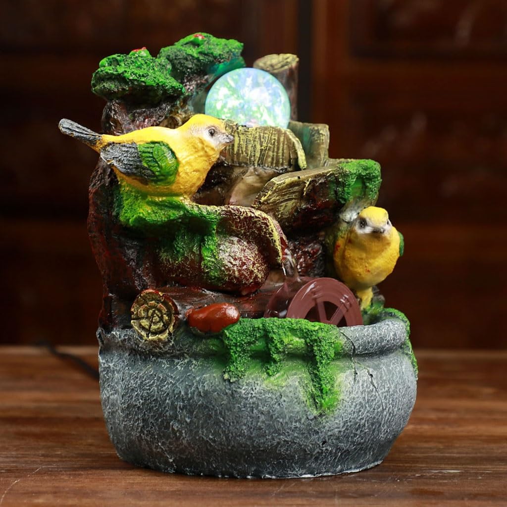 Fuente Decorativa de jardín, Fuente de Agua con Cascada, de Resina, con Bola de Cristal, Zen, decoración para salón, Dormitorio, Oficina, 16 x 12 x 19 cm