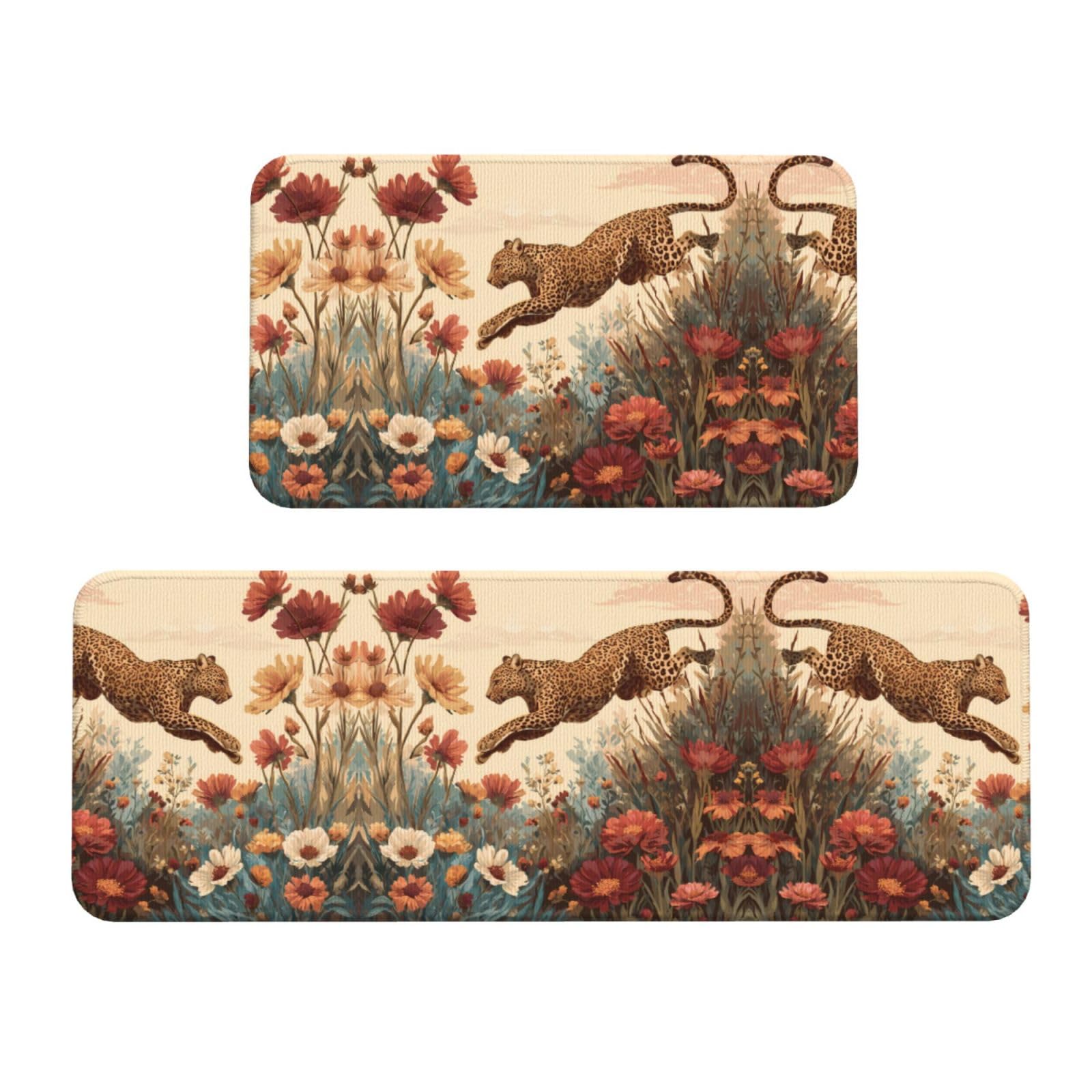 Evita resbalones con este juego de 2 alfombrillas de cocina antideslizantes con flores