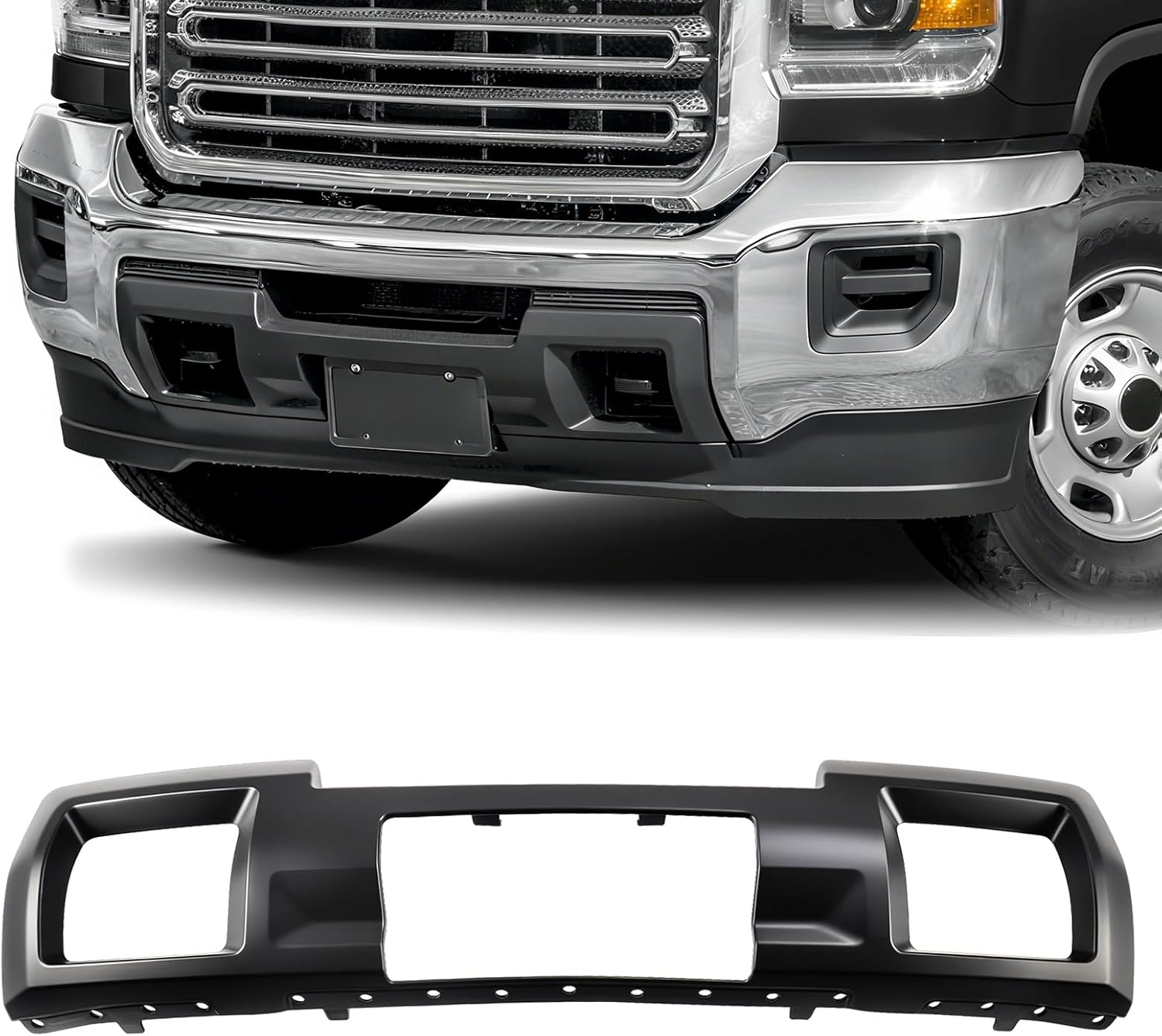 Gloss Black Front Bumper Skid Plate Compatible with 2015-2019 GMC Sierra 2500HD 3500HD, OE# GM1053103C GM1053104C 23178964 23178780