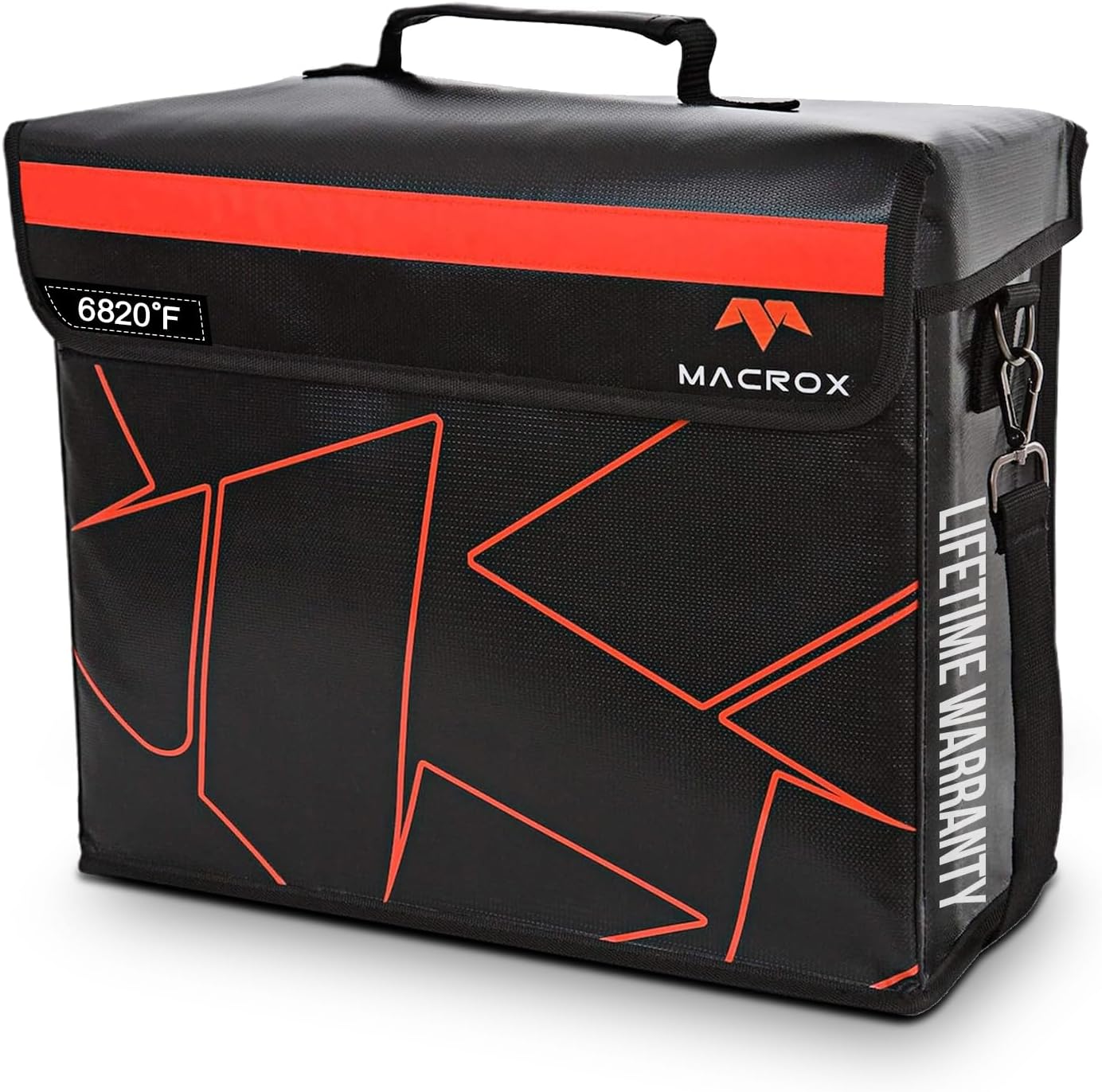 Fireproof and Waterproof Document Bag with Lock, 6200℉ Insulated, Patented Enclosed Flap Design, Heavy Duty Fire Safe Storage Box for Documents, Files & Valuables, 16"x12.6"x6.5"