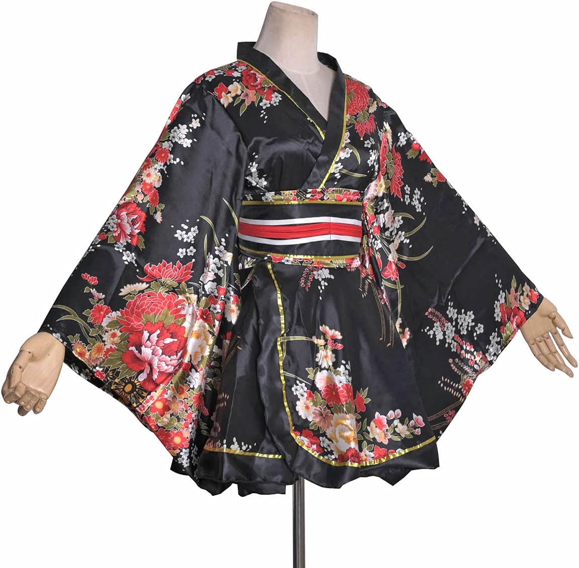 HUAHUA Women's Sexy Short Kimono Dress Floral Print Japanese Traditional Geisha Robe Bathrobe Skirt Belt Outfit - Image 3