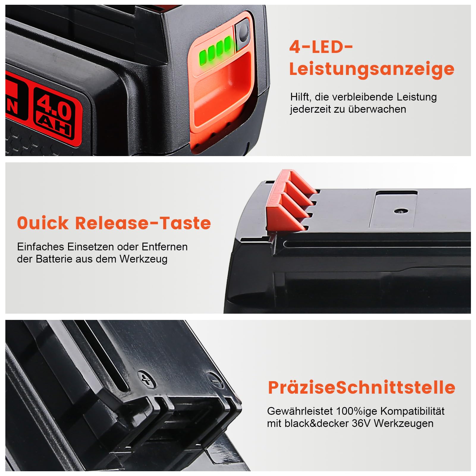LBXR36 4,0Ah Li-Ion Ersatz für Black und Decker akku 36v 1 Stück