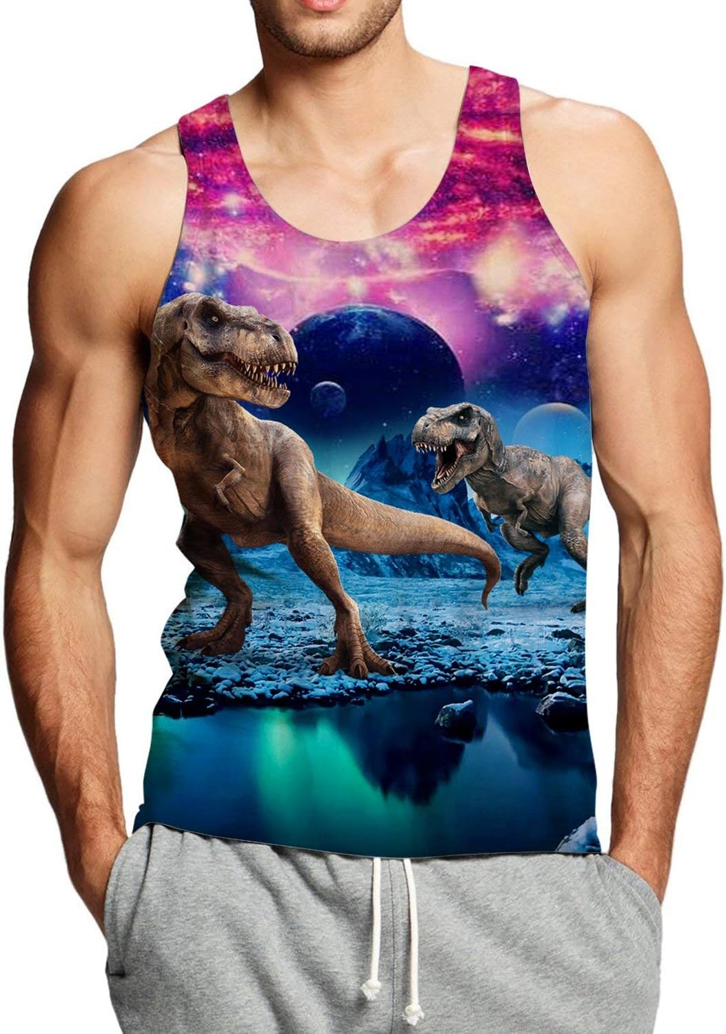 Teens Casual 3D Printed Dinosaur Pattern Tank Top Cool Sleeveless Graphics Tees