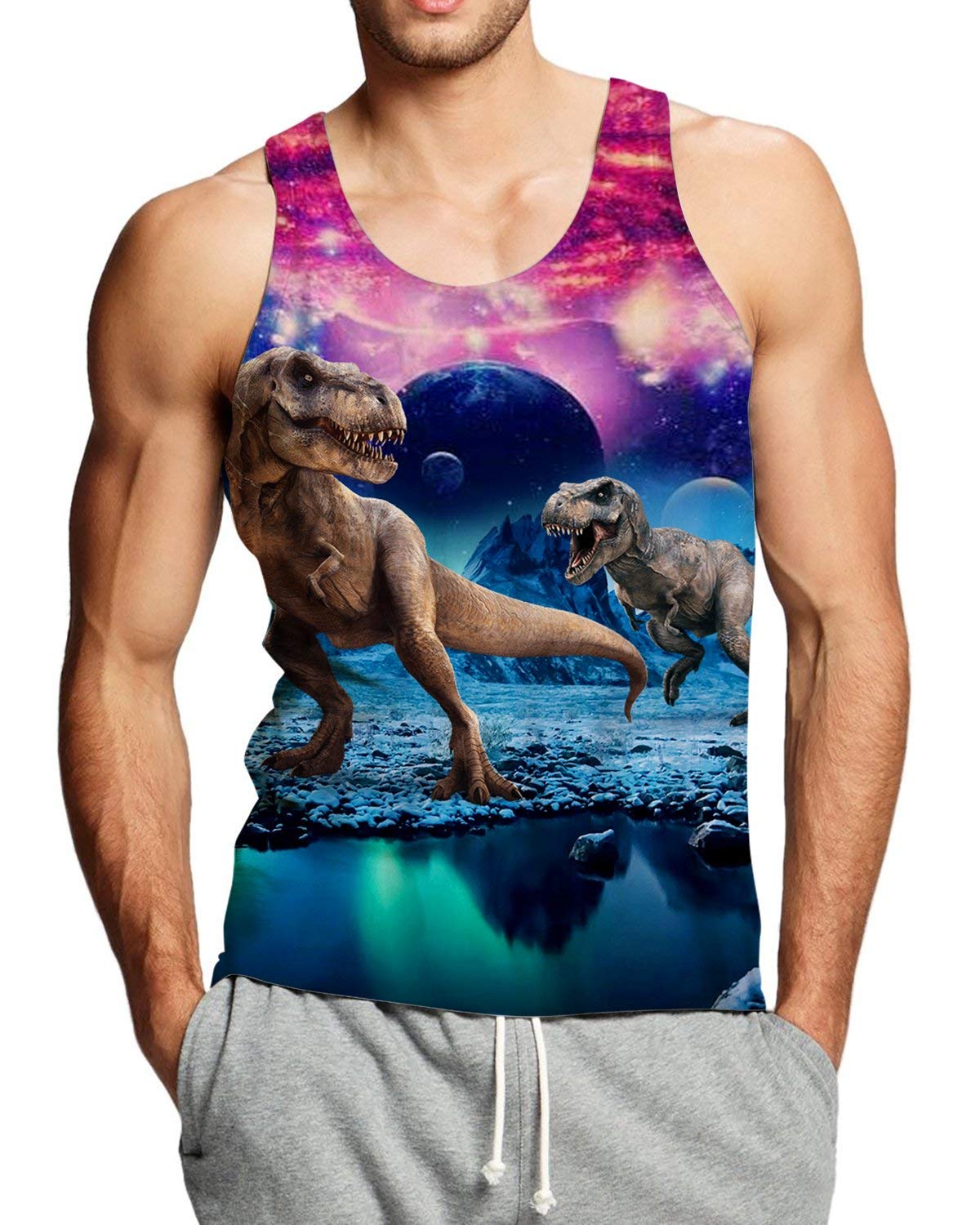 Teens Casual 3D Printed Dinosaur Pattern Tank Top Cool Sleeveless Graphics Tees