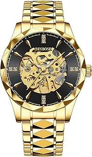 DoniRudy Men's Automatic Mechanical Watches for Men Business Dress Luminous Waterproof Luxury Diamond Men's Watch Gold Dial