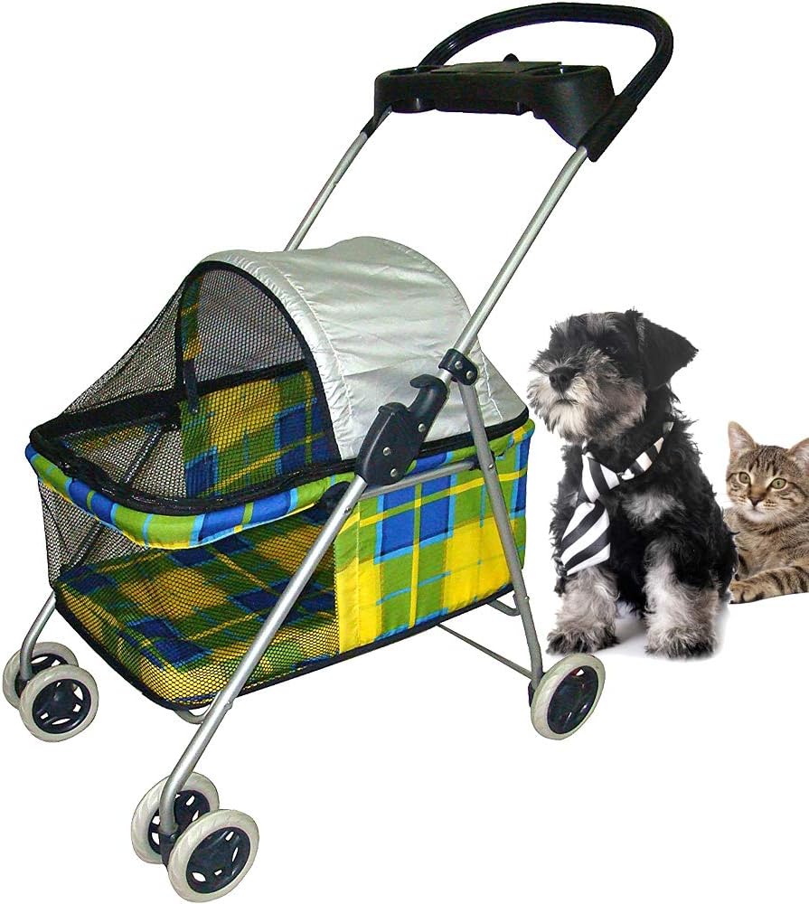 Jogger Pet Stroller for Small & Medium Dogs/Cats 35Lbs Capacity Kitten Doggie Cage Waterproof Foldable Travel Carrier Puppy Strolling Cart Durable Large 4 Wheels Cat Dog Stroller with Cup Holders