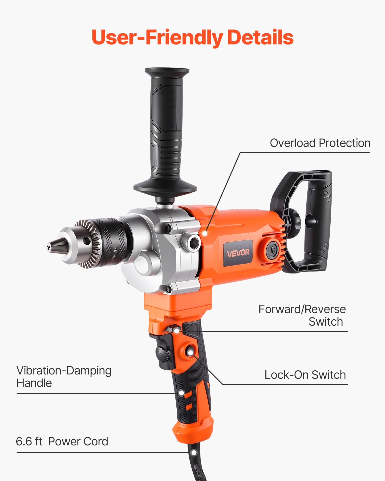 VEVOR elektrische Bohrmaschine 15,89 mm 1200 W mit Mixer Bohrmaschinenmischer Set 750 U/min 3,2 A Mischbohrmaschine mit D-Griff zum Bohren & Mischen Handbetonmischer für Futter Zement
