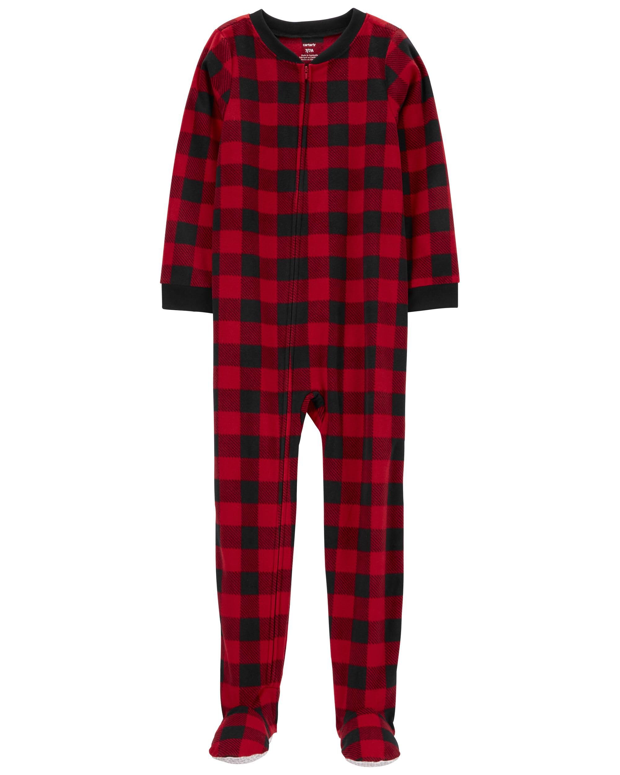 Carter's Big-Boys' 1 Pc Micro Fleece Footed Blanket Sleeper (5, Red Plaid)