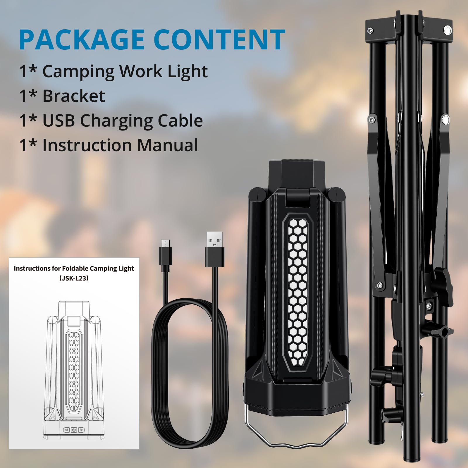 AUTOUTLET Lámpara de Trabajo LED Recargable 4000 Lúmenes con Trípode 1,55m, Batería 16000mAh Power Bank, 4 Paneles Ajustables 270°,IP66 Impermeable para Camping Taller Garaje Exterior