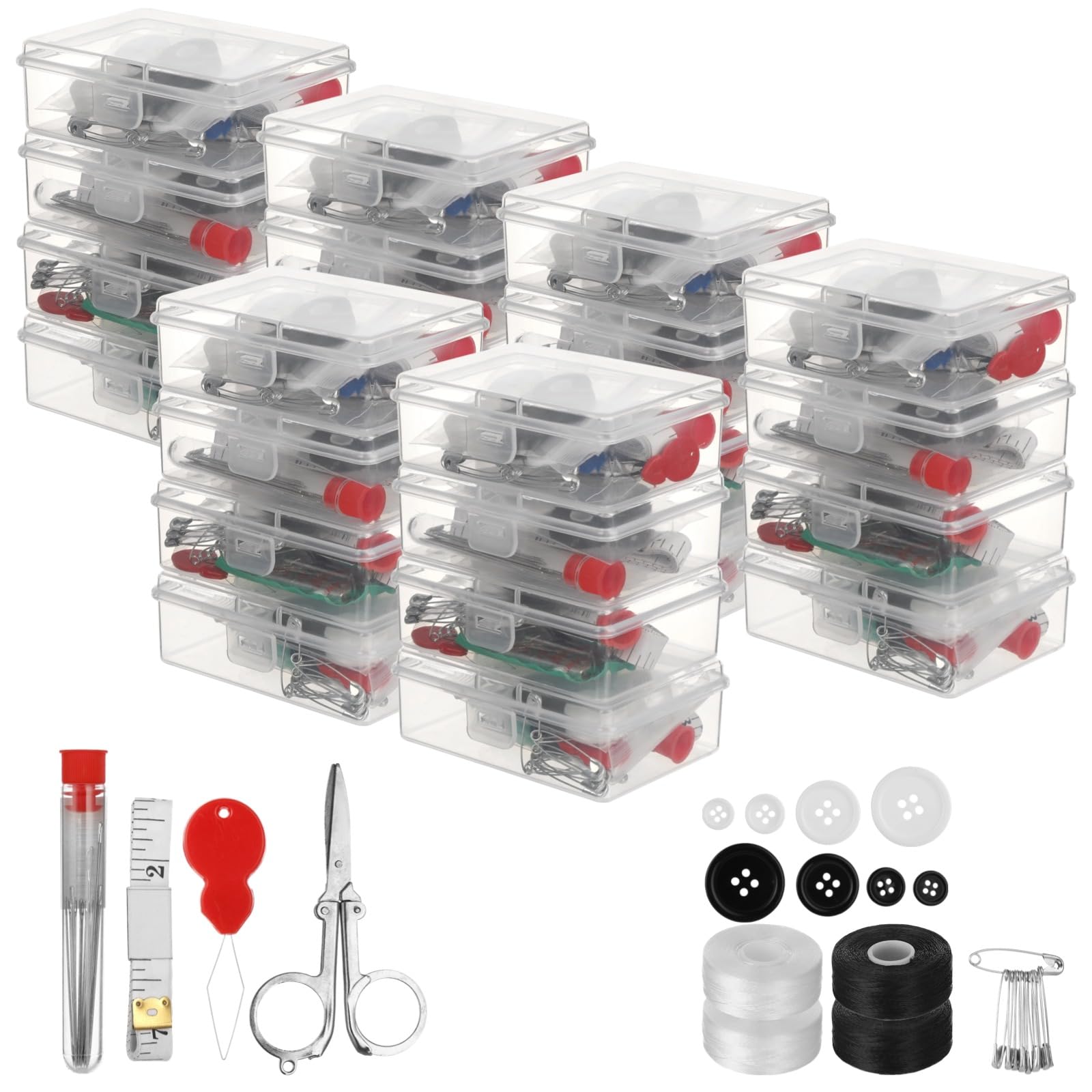 Lot de 24 kits de couture de voyage mini de 40 pièces, étui de rangement transparent, outils compacts de réparation pour adultes, cadeau pour mariage, Noël et fêtes