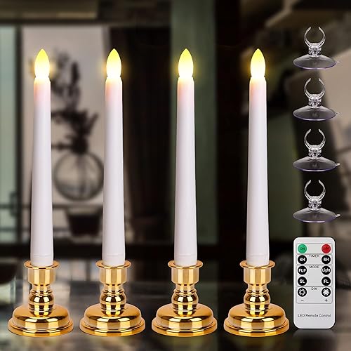 Velas navideñas de 7.9 pulgadas con temporizador y control remoto, velas cónicas sin llama, funcionan con pilas, velas LED flotantes parpadeantes