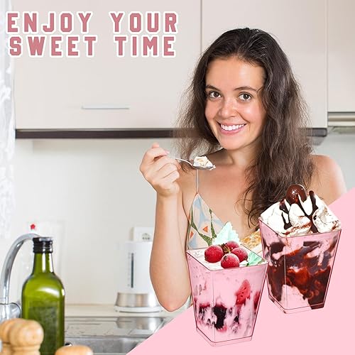 Miniatura 6 de Mifoci Vasos de plástico de 5 onzas para aperitivos para fiestas, mini tazones cuadrados desechables para postre, cuencos transparentes para pudín,