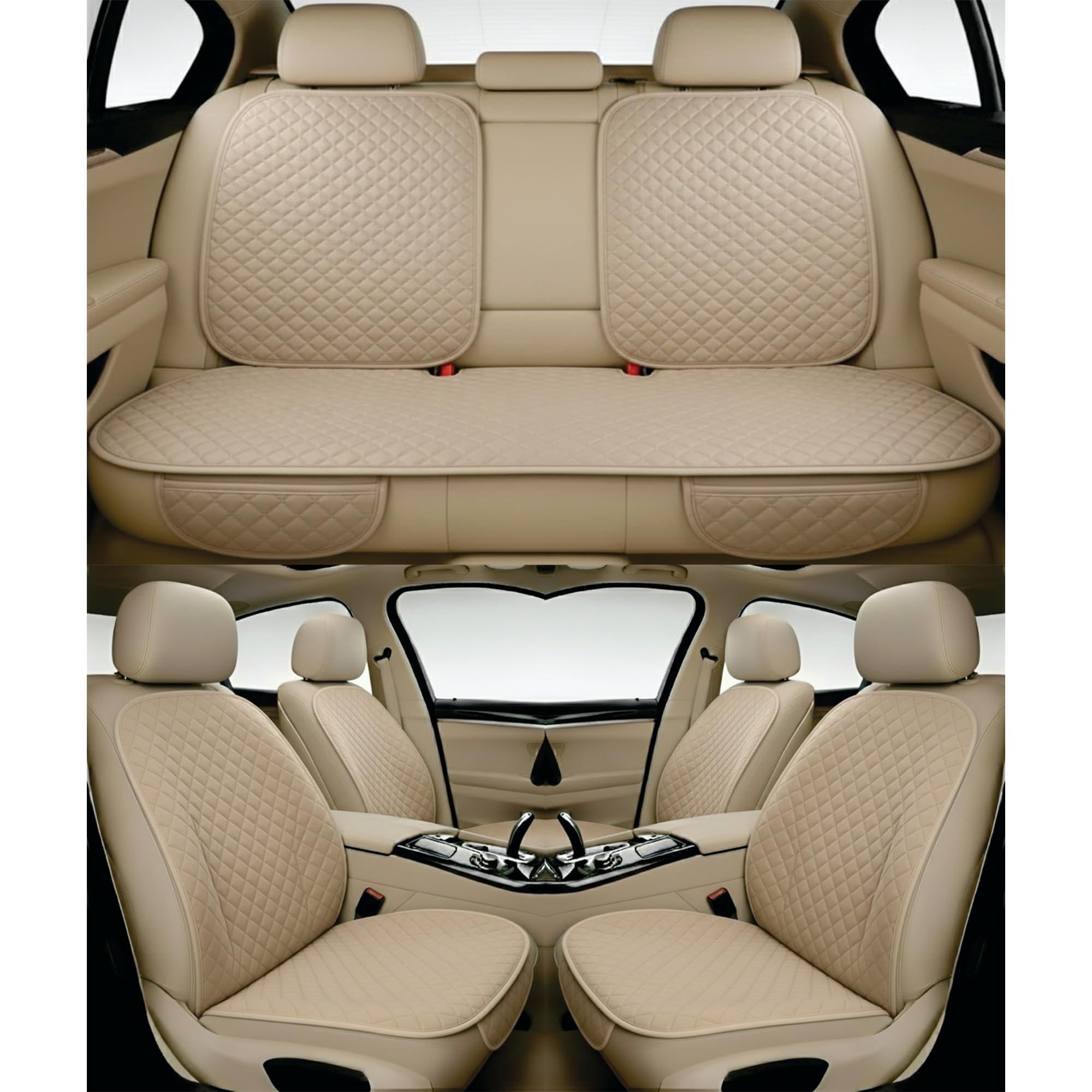 Compatible with Maruti Suzuki Premium Italian Fabric Car Seat Cover Set | Diamond Quilted Design | Breathable | Anti-Slip | Front & Rear Seat Protector | Beige | Universal Fit (Beige, CSC-MS-WAGONR)-image-19