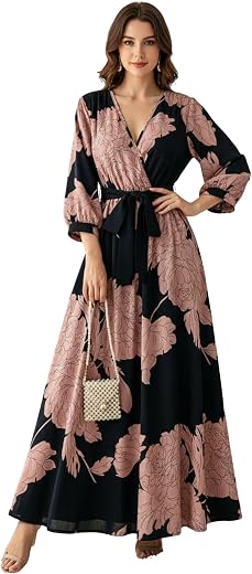 Modestouze Attires Dress for Women Western, Maxi Dresses, One Piece Long Gown Outfit, Floral Print, V Neck Design, Clothin...