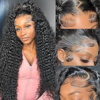 Vista 10 de Pelucas de cabello humano ondulado profundo de 13 x 6 pulgadas, pelucas de cabello humano prearrancado HD con encaje frontal, densidad del 200%, sin